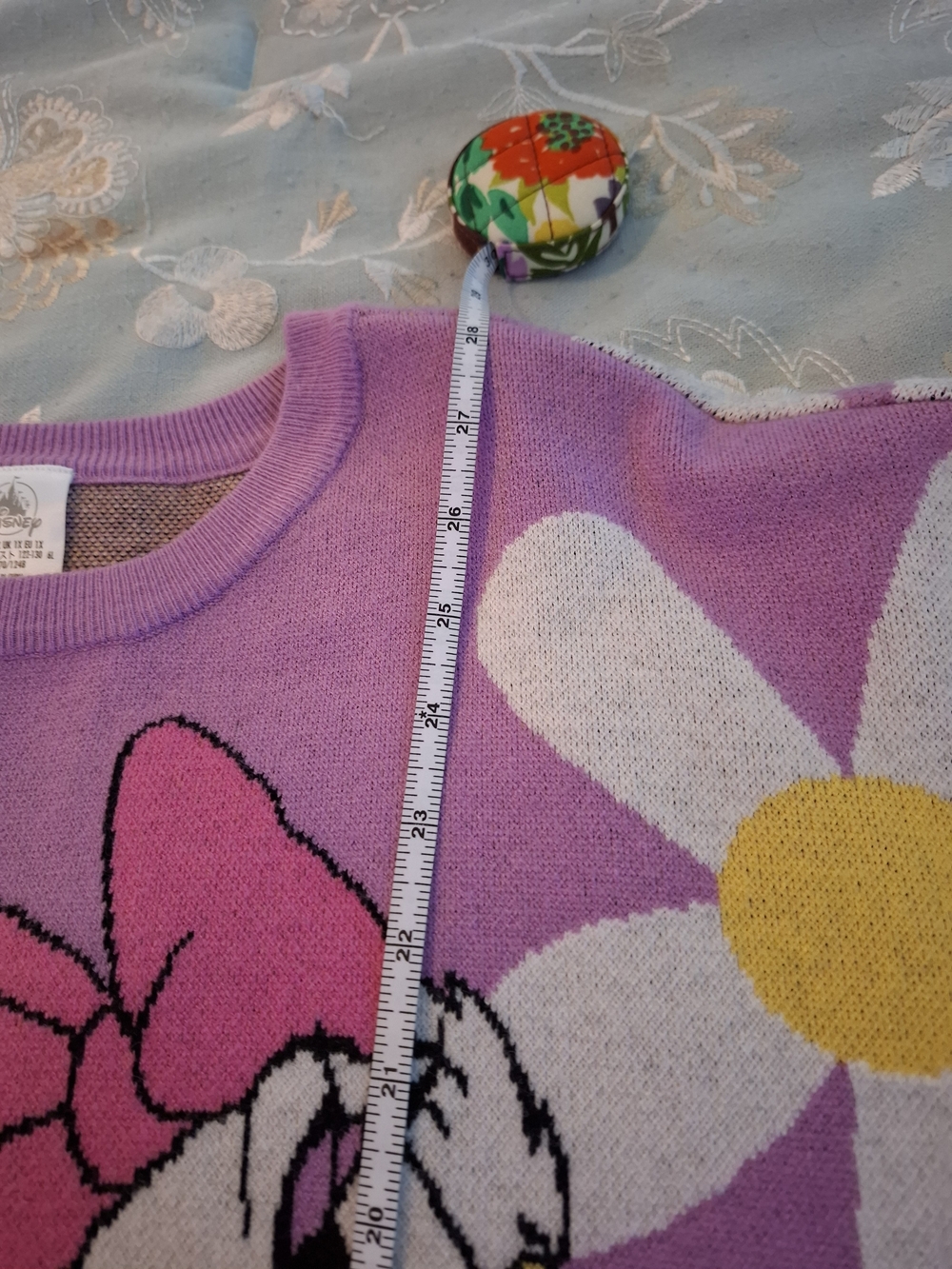 Disney Lilac Daisy Duck Crewneck Sweater with Pink Bow & Yellow Accents - Picture 3 of 13